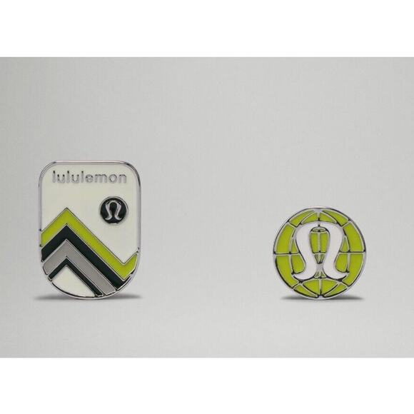 Lululemon Collectible Pins Badges Set Of Two Enamel Logo Mountains Lime … - Picture 1 of 3